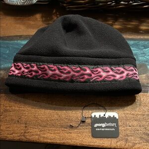 George Factory Black Fleece Beanie with Pink Flame Trim